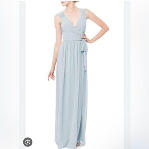 Ceremony by Joanna August Newbury chiffon Wrap Dress Light Blue Small